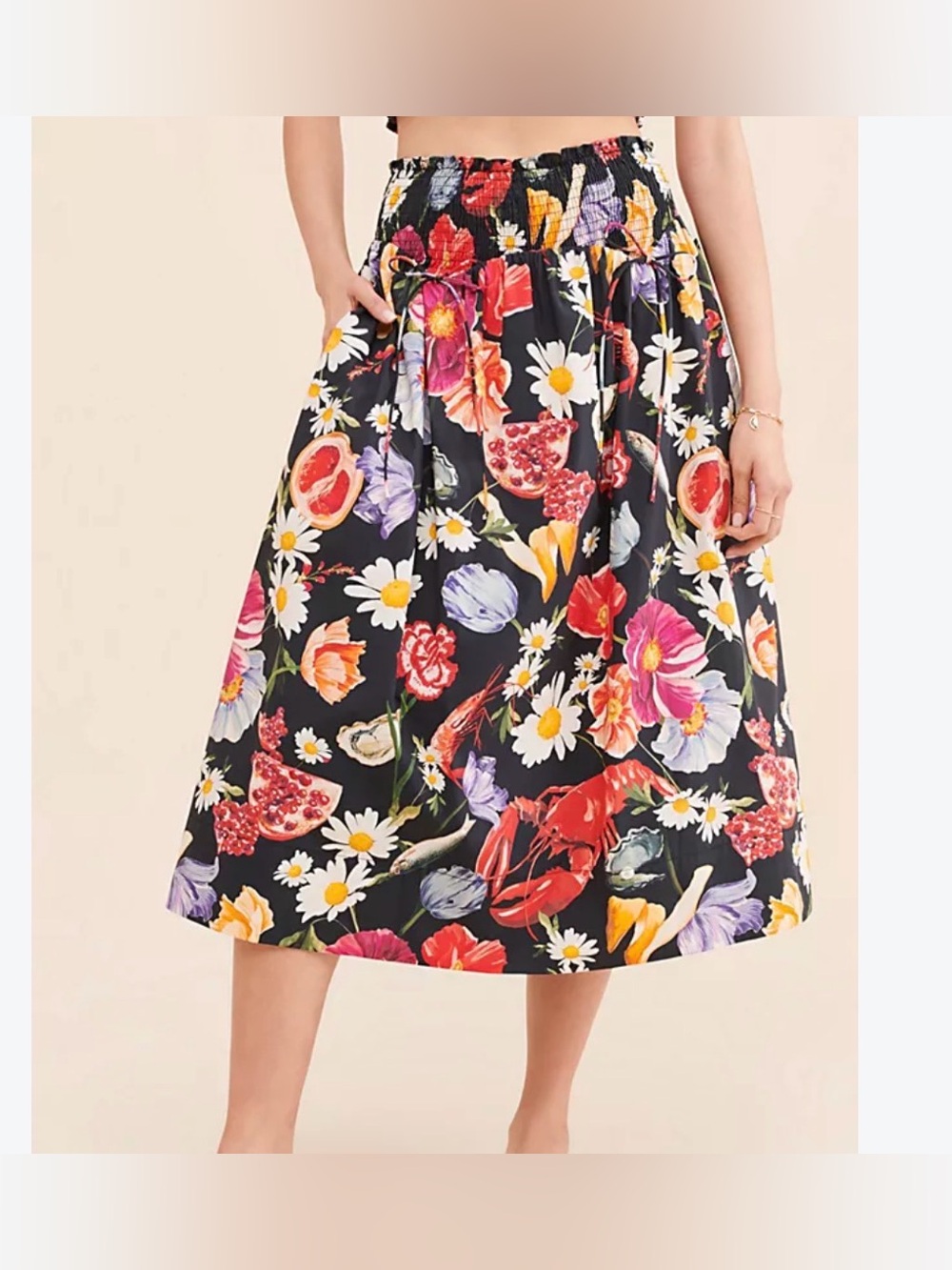 Allina Liu Kashi Cotton Midi Skirt Lobster Pomegranate Print size M